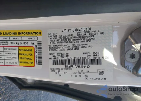 2016 Ford Fusion Se из США, поврежденный, VIN 3FA6P0H73GR106465